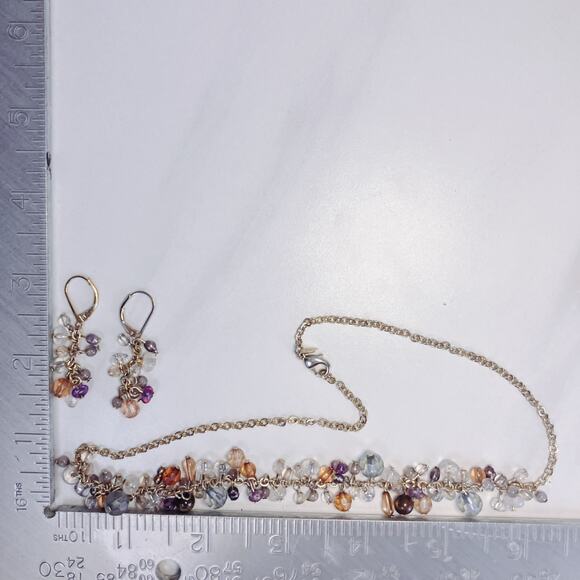 Signed Avon Gold Tone Plastic Bead Cluster Necklace Earrings Set Y2K Jewelry - Picture 11 of 11